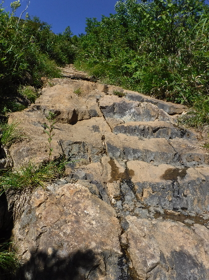 岩の登山道
